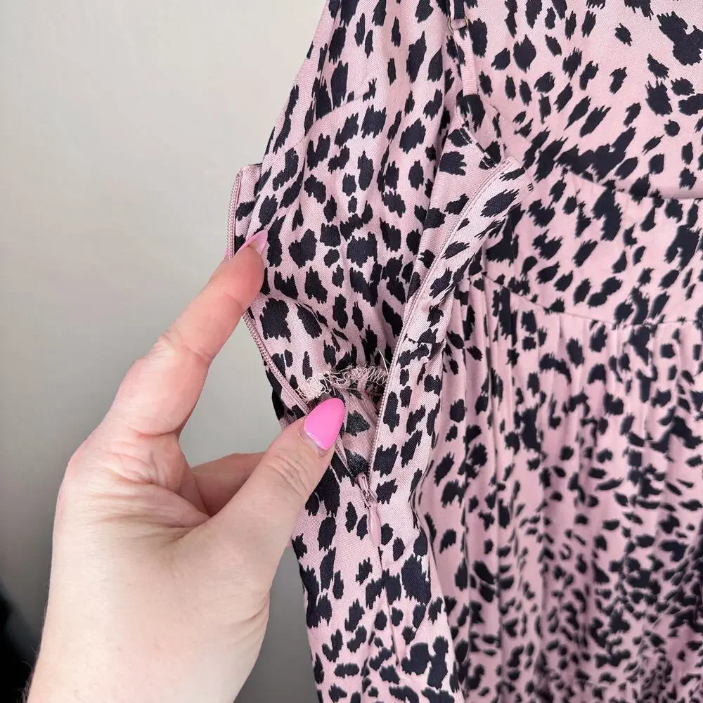 Stillwater Memz Pebbles Pink Cheetah Leopard Print Tiered Leg Slit Maxi Dress XS - Picture 6 of 13